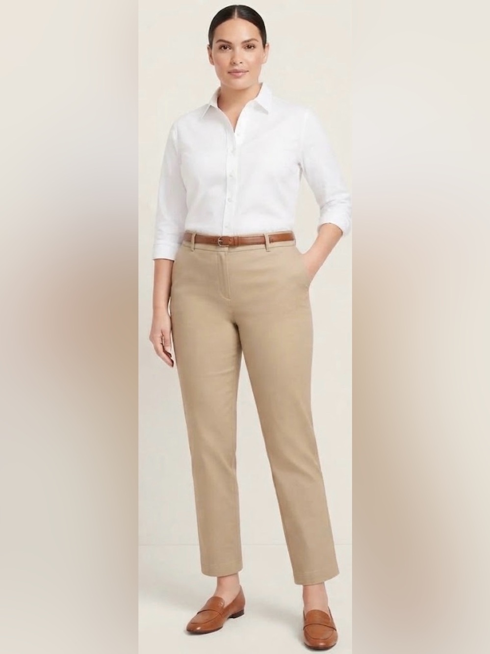 Talbots Hampshire Ankle Pants Women's 16W Khaki Tan Straight Leg Stretch Career